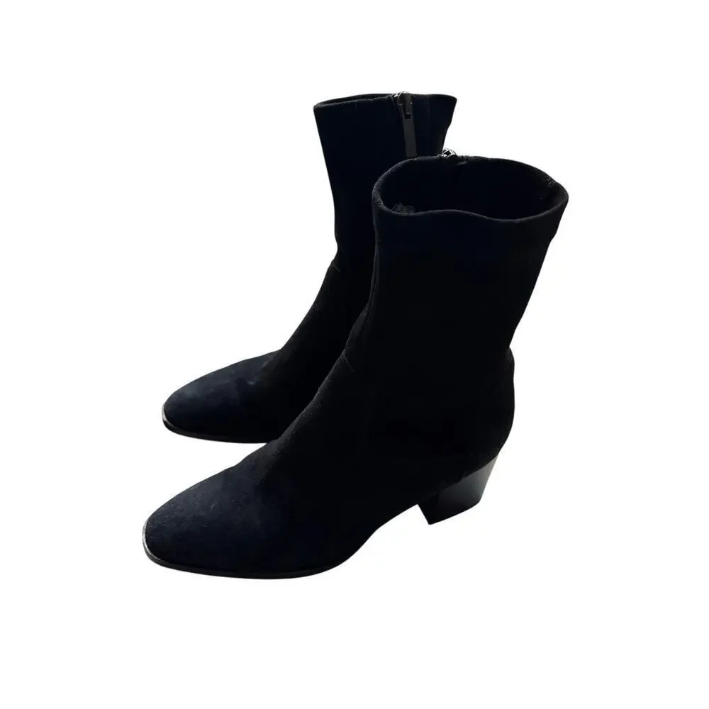 Aquatalia Black Suede Ankle Boots Block Heel 6M - Demetra